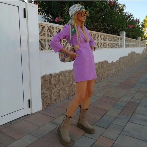 Zara EUC Side Cut Pink Lilac Lavender Blazer Dress Size XS Bloggers Favourite - Picture 8 of 11